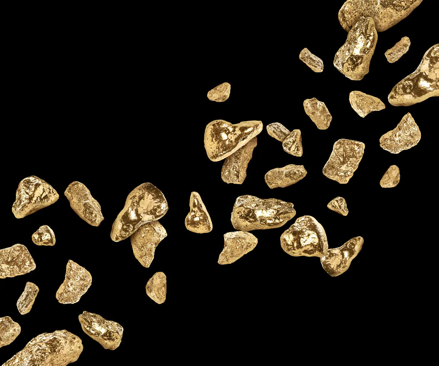 Gold nuggets against a black background